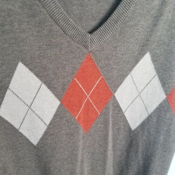 Gap Argyle Brown Orange Cotton Sweater Vest Retro V Neck Size Large - Picture 5 of 7